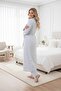 Women's Blue Floral Full Button Long Sleeve Plus Size Dressing Gown Pajama Set - 3