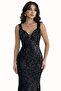 Women's Black Heart Collar Thick Strap Sequined Waist Fitted Long Mermaid Evening Dress