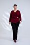 Plus Size Women's Double Breasted Blouse with Buckle Detail, Burgundy - 2