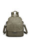 Iverelle Green Washed Leather Cover Detailed Multi-Compartment Stylish Backpack Shoulder Crossbody Bag - 2