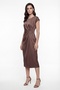 Women's Brown Crew Neck Satin Event Dress with Accessory Detail - 4