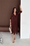 Women's Brown Double-Breasted Collared Midi Length Stretch Fabric Lace Dress - 5