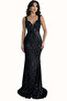 Women's Black Heart Collar Thick Strap Sequined Waist Fitted Long Mermaid Evening Dress - 2