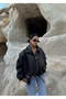 Black Belted Bat Sleeve Leather Coat - 3