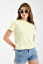 Women's Light Yellow Basic T-Shirt Crew Neck Short Sleeve Cotton Casual T-Shirt - 3