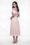 Women's Powder Color Boat Neck Stone Detailed Flared Engagement Wedding Evening Dress - 5