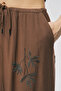 Women's Leaf Embroidered Maxi Skirt with Lace Detail - 3