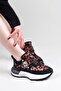 Elra Leopard Patterned Sneakers with Fur Inside Black