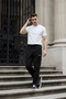 Men's Regular/Relaxed Fit Wide Leg Sweatpants with Side Ribbing