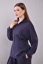 Navy Blue Waist-Sitting Double Suit with Pleated Detail - 4