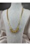 Gold Color Double Chain Ring Detailed Modern Steel Necklace