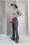Fishing Neck Sharted Long Sleeve Striped Crop Body Spanish Leg Leggings Suit - 4