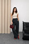 High Waist Wide Leg Trousers with Internal Elastic and Grass Detail 8908