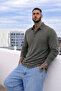 Men's Plus Size Khaki Polo Long Sleeve T-Shirt