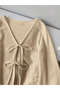 Women's Front Two-Point Tie-Detail Bell Sleeve Crinkled Blouse - 5