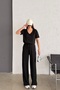 Women's Black Stone Detailed V-Neck Blouse and Trousers Two-Piece Set - 5