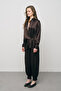 Brown Satin Double-Breasted Long Sleeve Shirt with Tie Detail - 3