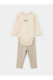Beige Printed Baby Boy Snap-On Bodysuit and Sweatpants - 2