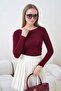 Women's Crew Neck Long Sleeve Basic Blouse Burgundy - 2