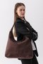 Siena Bitter Brown Suede Textured Large Size Wide Volume Women's Hobo Shoulder Bag - 7