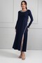 Women's Front Slit Piped Detail Modal Long Dress - 2