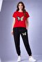 Oversize T-Shirt with Butterfly Print and Elastic Cuffs Sweatpants Set Cotton