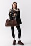 Hazel Bitter Brown Soft Suede Textured Large Size Wide Volume Women's Tote Shoulder Bag