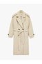 Trench Coat Kaşe Double-Breasted Belted Pocket Long Sleeve