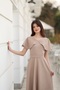 Beige/Cream Women's Elegant V-Neck Dress with Shoulder Detail and Cape for Special Events - 5