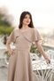 Beige/Cream Women's Elegant V-Neck Dress with Shoulder Detail and Cape for Special Events - 6