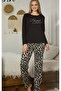 Women's Crew Neck Milan Fabric Leopard Patterned 100% Cotton Pajama Set