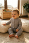 Gray Ribbed Cotton Baby Romper with Front Snap Fasteners - Comfortable Sleep and Daily Wear Bodysuit - 3