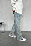 Men's Blue Baggy Distressed Washed Hem-Zip Design Detail Denim Jeans - 4