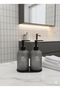 Set of 2 Glass Liquid Soap Dispensers with Stand Siya Bamboo Stand 500+500 Ml.