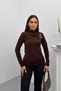 Women's Blouse with Gold Buckle Detail, Gathered, Long Sleeves, Sandy Fabric, Lycra, Elegant Blouse - 3