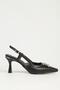 Women's Black Leather Heeled Shoes Pc-55775