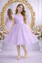 Girl's Lilac Ruffle Sleeve Satin Dress with Pearls Graduation Birthday Evening Dress