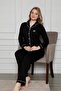 Women's White Piped Shirt Collar Button-Front Pocketed Long Sleeve Transitional Cotton Lycra Pajama Set
