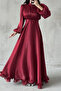 Feray Altı Ruffled Janjan Fabric Hijab Evening Dress - Burgundy - 3
