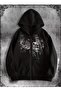 Printed Oversize Zippered Black Unisex Hooded Cardigan