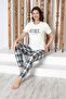 Women's Buttonless Crew Neck Short Sleeve Pajama Set with Pockets - 2