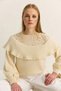 Women's Cream Ruffled Openwork Detailed Balloon Sleeve Ribbed Soft Knitwear Sweater 20251111 - 3