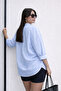 Women's Blue Striped Oversize Long Sleeve Shirt - 5