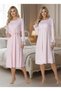 Women's Pink Elegant Lace Embroidered Long Sleeve Maternity Nightgown Set with Nursing Features