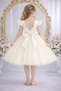 Girl's Ecru Ruffle Sleeve Satin Dress with Pearls Graduation Birthday Evening Dress - 2