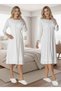 Women's Ecru Elegant Lace Embroidered Long Sleeve Maternity Nightgown Set with Nursing Features - 8