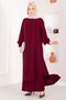 Half Buttoned Long Hijab Double Suit in Burgundy