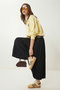 Belted Pleated Long Suede Skirt Ldp0092 Black - 2