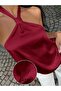 Women's Burgundy Satin Halter Neck Blouse