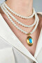 Three Rows of Pearl Design Necklace with Gold Plated Ends - Turquoise - 3